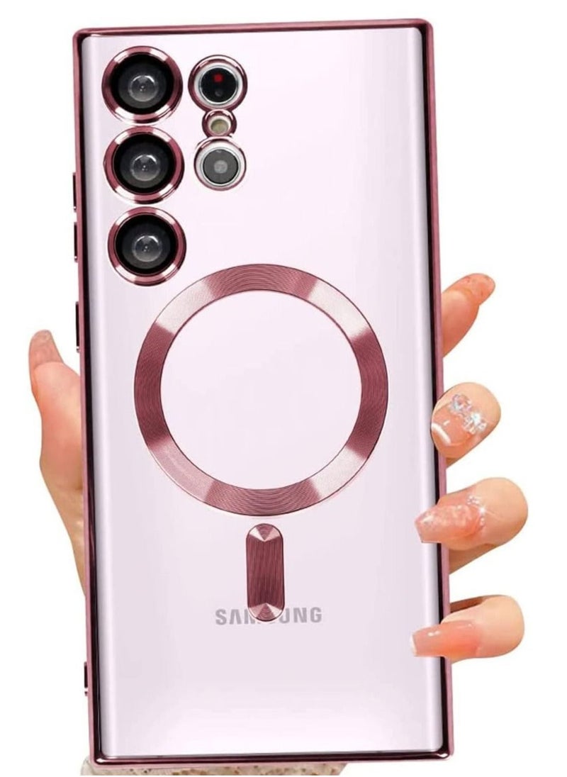 ELTRAZONE Magnetic Clear Case for Samsung Galaxy S23 Ultra 5G with Camera Lens Protector, Compatible with MagSafe, Electroplated Slim Shockproof Phone Protective Cover for Women Men (Pink) - Image 1