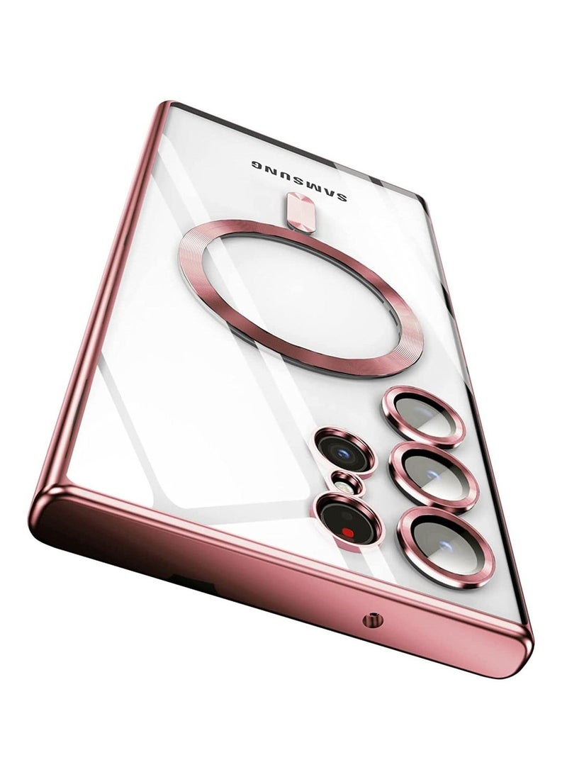 ELTRAZONE Magnetic Clear Case for Samsung Galaxy S23 Ultra 5G with Camera Lens Protector, Compatible with MagSafe, Electroplated Slim Shockproof Phone Protective Cover for Women Men (Pink) - Image 2