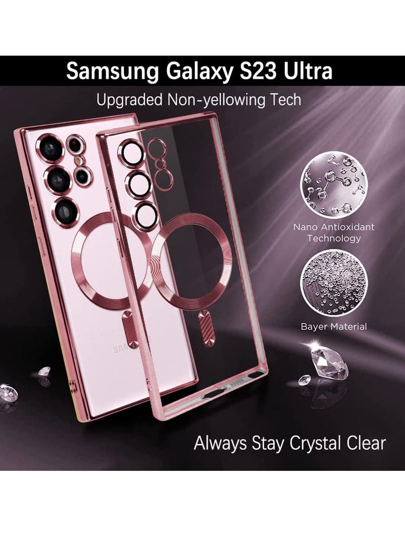 ELTRAZONE Magnetic Clear Case for Samsung Galaxy S23 Ultra 5G with Camera Lens Protector, Compatible with MagSafe, Electroplated Slim Shockproof Phone Protective Cover for Women Men (Pink) - Image 3