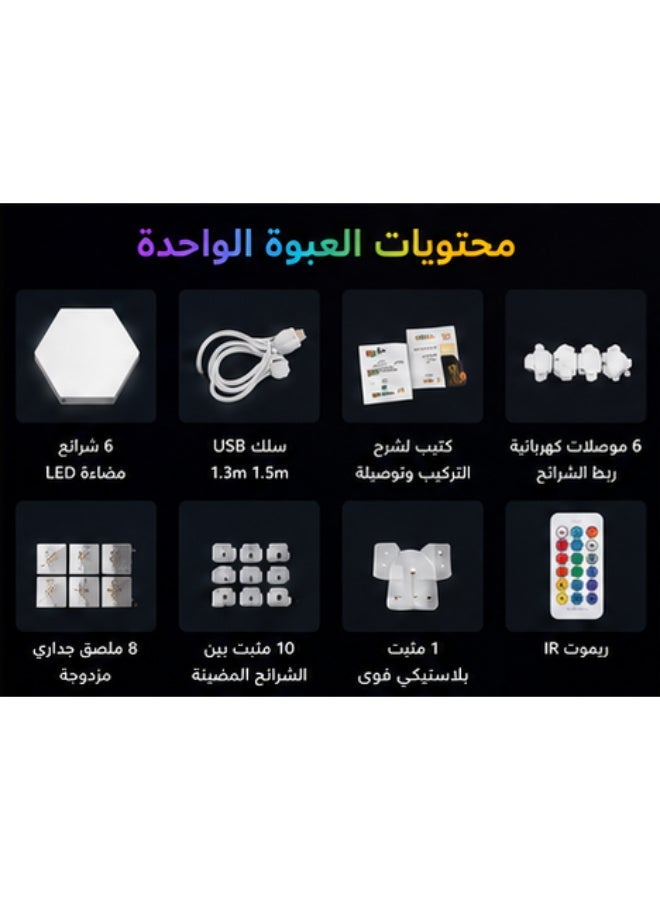 RGB Hexagon LED Wall Lights, Touch & Remote Control, USB Powered, Modular Wall Panels, Multi-Color, 6 Pieces - Image 3