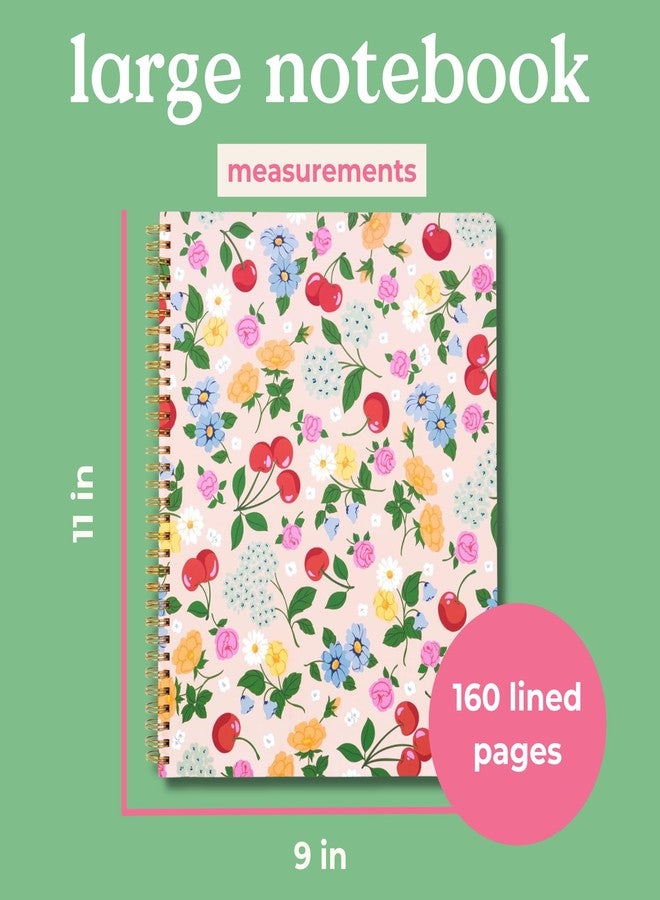 ban.do Floral Rough Draft Large Spiral Notebook, 11" x 9" with Pockets and 160 College Ruled Pages, Flowers and Fruit - Image 2