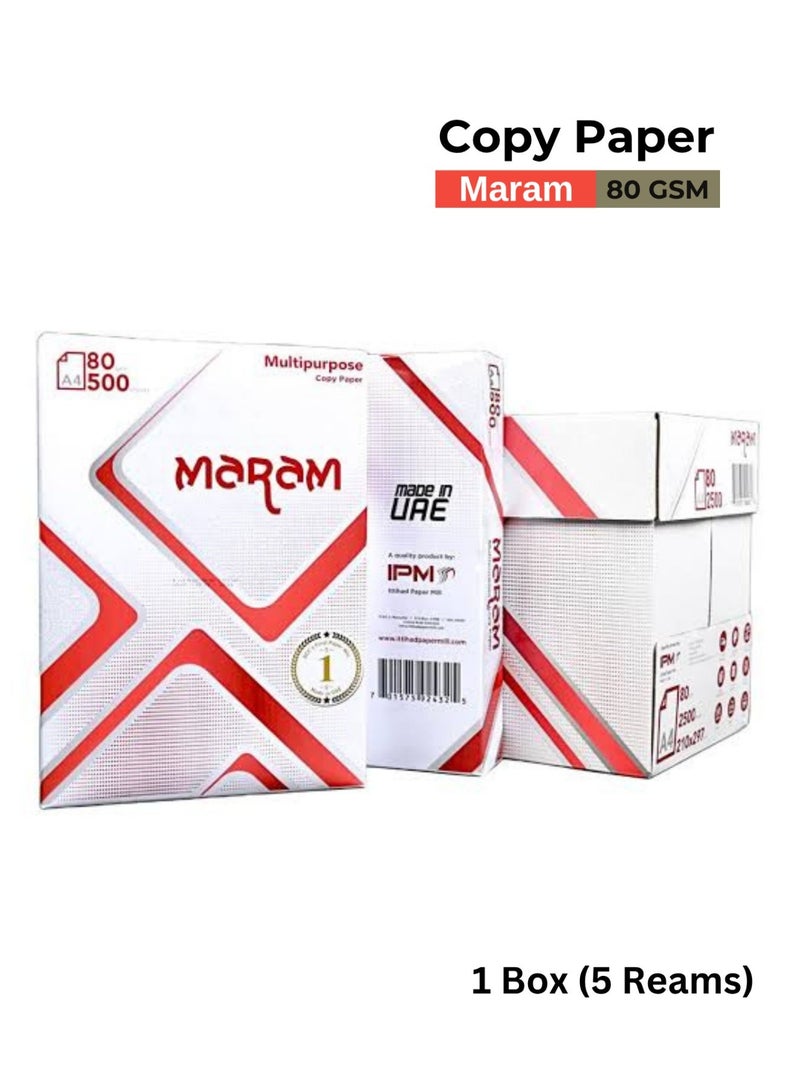 Maram Premium Copy Paper A4 80 GSM – 1 Box (5 Reams, 2500 Sheets) - Image 1