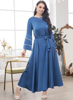 Elegant style Round neck Splicing pattern Solid color Ribbon Petal sleeve Kaftan Blue - pzsku/Z141A0F14CD4AEE15ECC6Z/45/_/1706519904/be976d2c-6b14-44bd-a955-bd5ff5236c0e