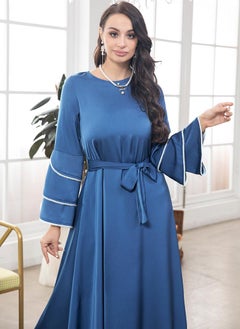 Elegant style Round neck Splicing pattern Solid color Ribbon Petal sleeve Kaftan Blue - pzsku/Z141A0F14CD4AEE15ECC6Z/45/_/1706519916/0681ee98-e95b-4243-b2ae-1dd94bc4d5c6