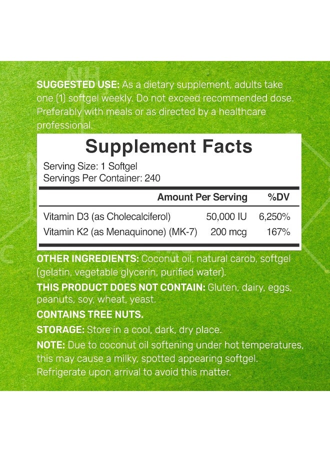 DEAL SUPPLEMENT Vitamin D3 50,000 Iu + K2 Mk7 200 Mcg, 240 Softgels  - Image 2