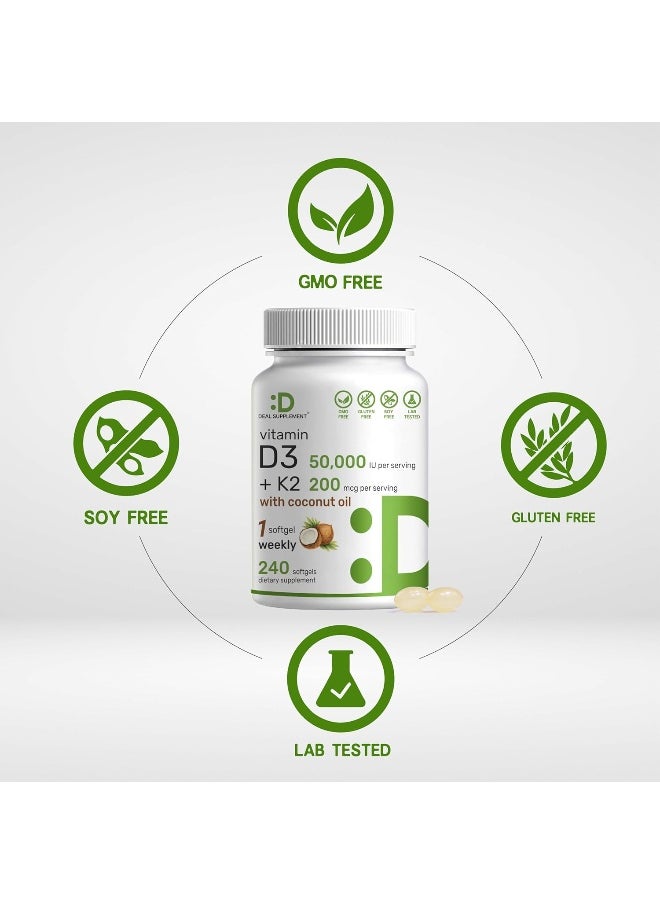 DEAL SUPPLEMENT Vitamin D3 50,000 Iu + K2 Mk7 200 Mcg, 240 Softgels  - Image 3
