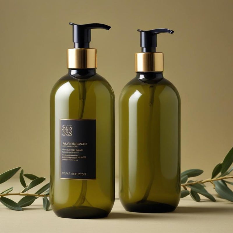 Forest Clay Premium Plastic Bottle with Golden Black Dispenser Pump for Shampoo Lotion Durable Refillable Containers for Liquid Soap Oil 300 ml Pack of 2 Oilve Green - Image 1
