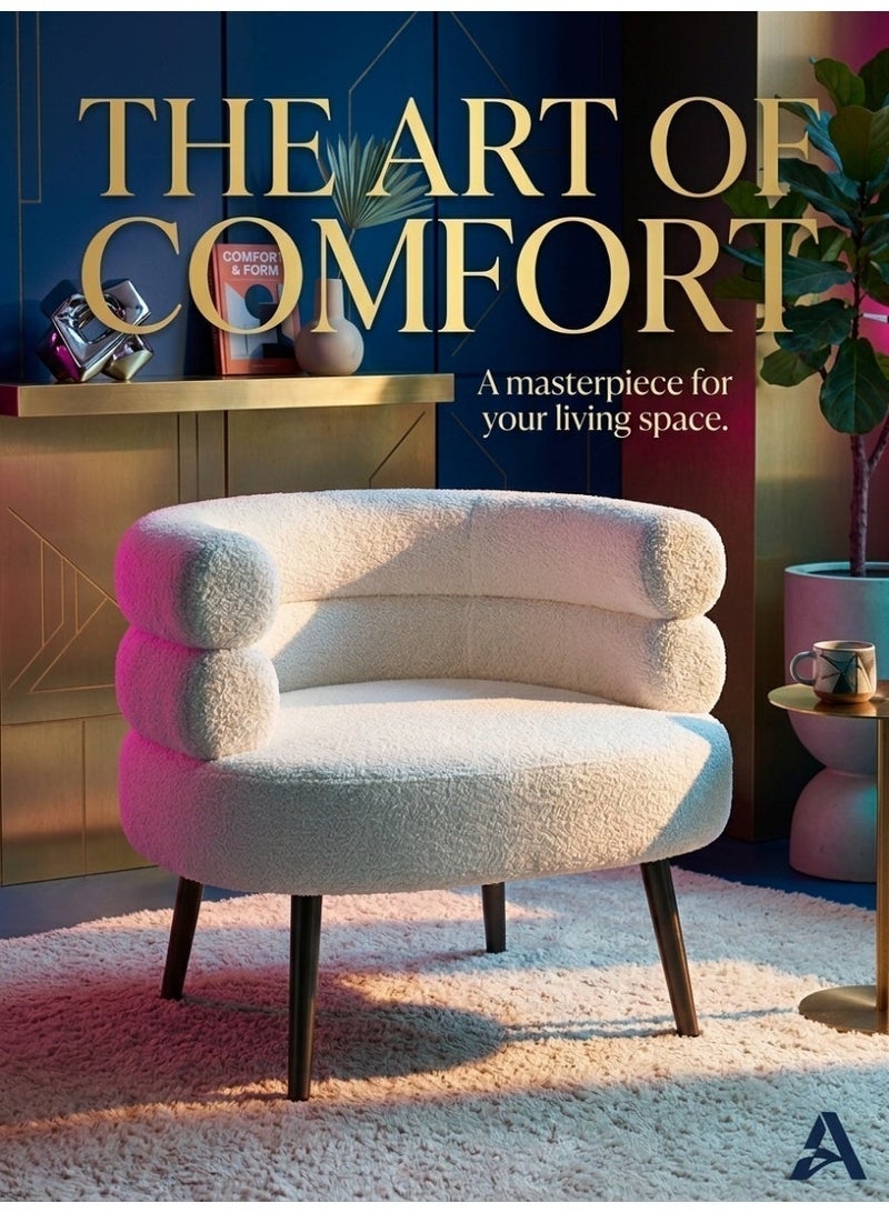 C&C Home Multipurpose Use Curved Backrest Design Accent Chair Comfy Fleece Seat Armchair with Upholstered Metal Legs Vanity Chair Single Sofa Reading Couch Chair for Living Room Bedroom 67x55x67 cm - Image 1