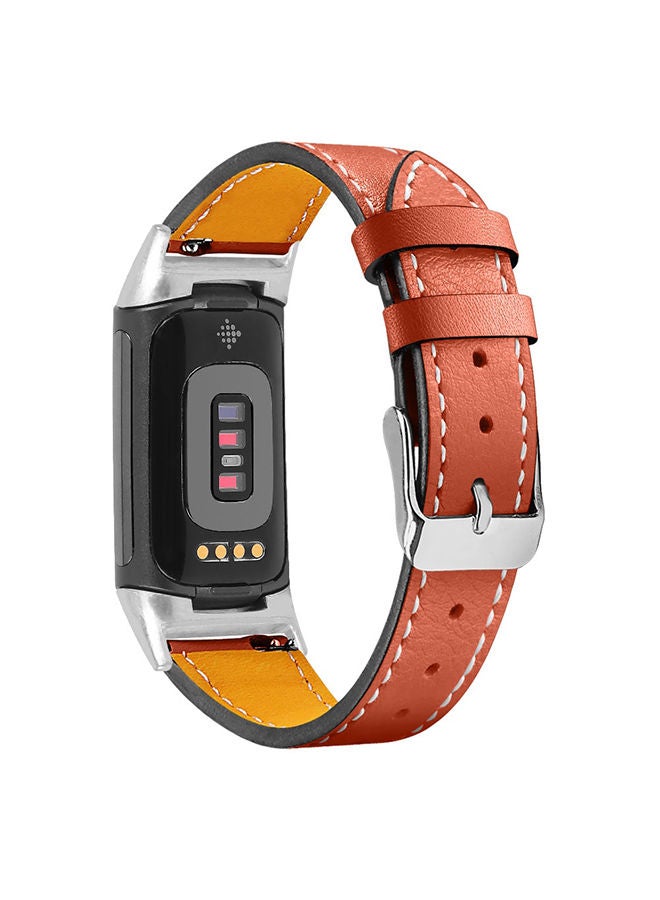 O Ozone Leather Band for Fitbit Charge 6 / Charge 5 Smart Watch, Leather Spots Bands with Metal Buckle Bracelet Wristband Strap for Men Women-Orange - Image 1