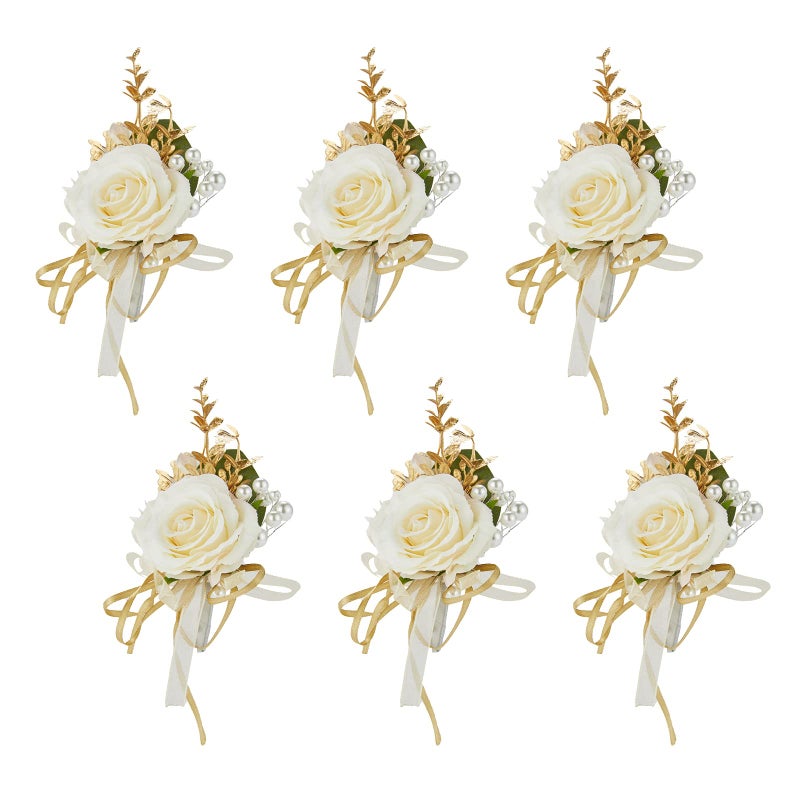 Meldel Champagne Boutonniere for Men Wedding Set of 6 Groom and Best Man Boutonniere for Wedding Ceremony Anniversary Formal Dinner Party and Rustic Fall Wedding Prom