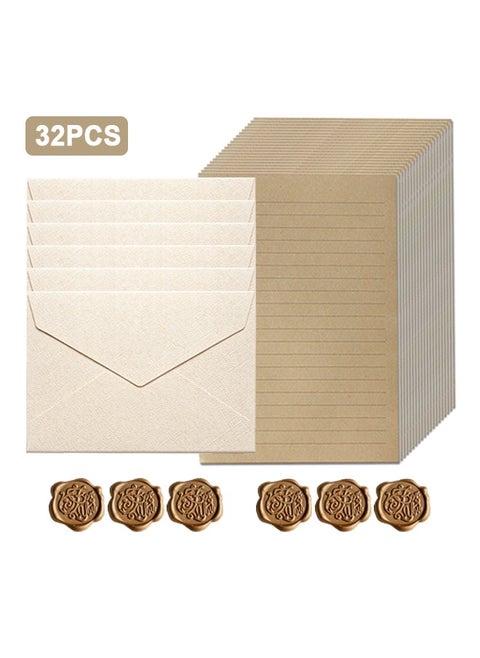 Writing Paper and Envelopes Set with Wax Seal Samp, 6 Vintage Textured White Envelopes 20 Krafts and 6 Wax Sealing Stickers for Writing Letter