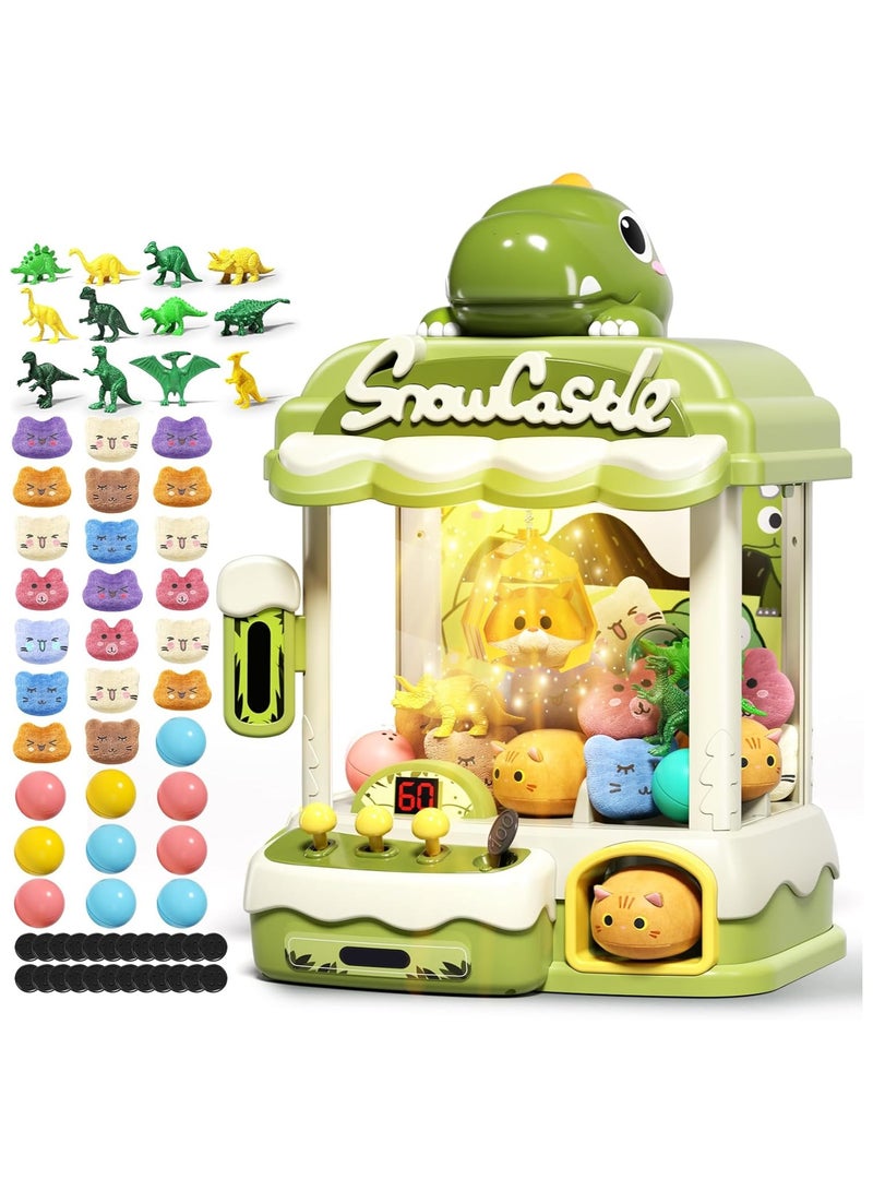 Bukela Dinosaur Claw Machine with Music - Electronic Arcade Game for Kids Age 3+, Mini Gashapon Vending Machine with 10 Plush Toys & 10 Capsules (Perfect Boys Birthday Gift) - Image 1