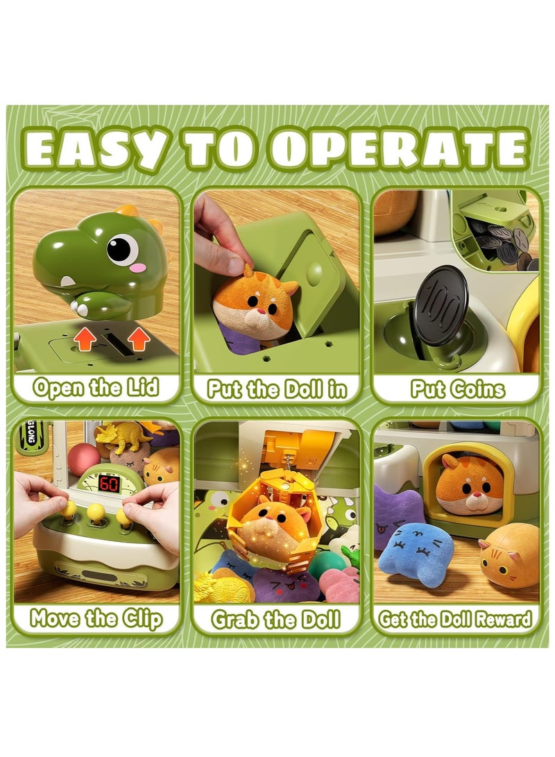 Bukela Dinosaur Claw Machine with Music - Electronic Arcade Game for Kids Age 3+, Mini Gashapon Vending Machine with 10 Plush Toys & 10 Capsules (Perfect Boys Birthday Gift) - Image 3