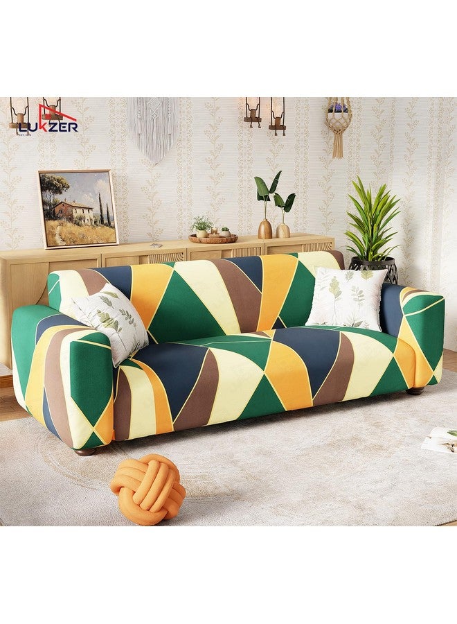 Lukzer 4 Seater Geometric Universal Sofa Cover | 360° Fully Covered Anti-Slip Washable Couch Cover Protecter | 140 GSM Stretch Fit Polyester + Spandex Slipcover (230-300cm/SC-036-04) - Image 4