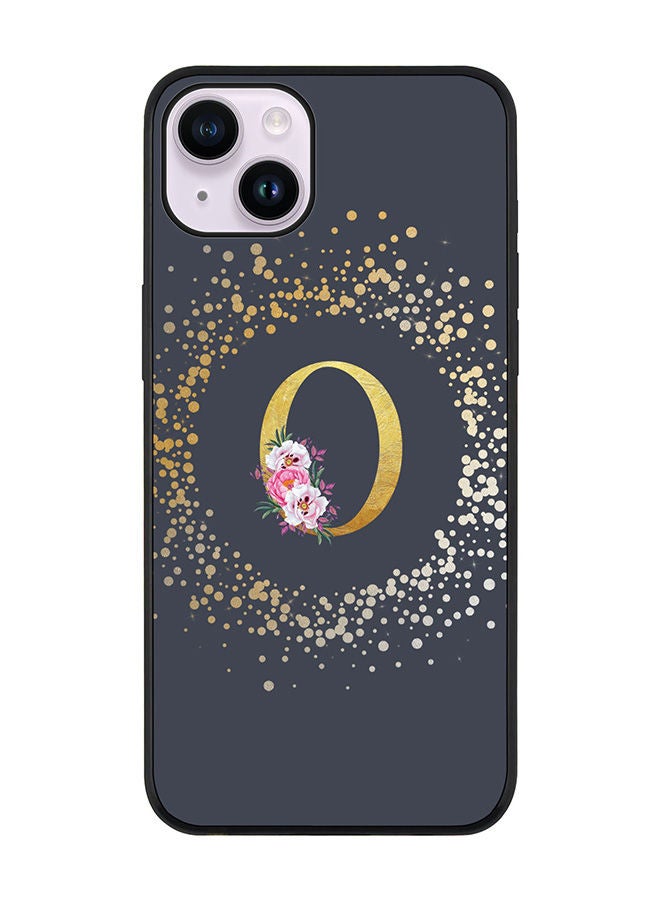 Stylizedd Rugged Black edge case for Apple iPhone 14 Slim fit Soft Case Flexible Rubber Edges TPU Gel Thin Cover - Custom Monogram Initial Letter Floral Pattern Alphabet - O (Grey) - Image 1