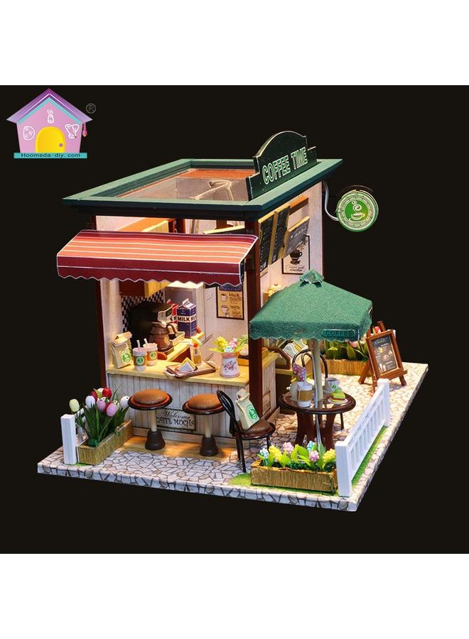 الأزرق جي دبليو Time Coffee House dy House على الطراز الأوروبي متجر خشبي مجمَّعة يدويًا نموذج فيلا هدية لعبة - Image 1