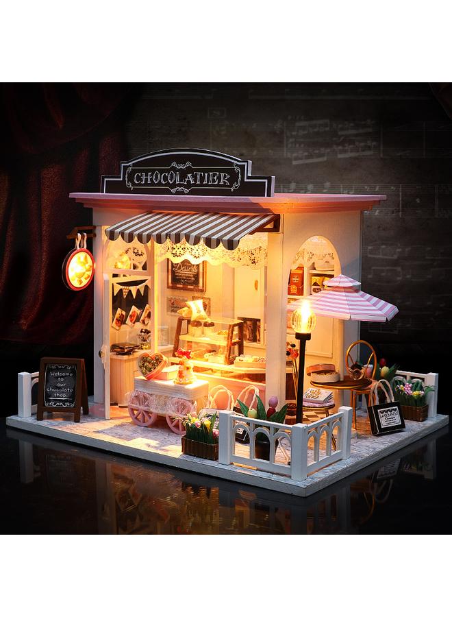 الأزرق جي دبليو Time Coffee House dy House على الطراز الأوروبي متجر خشبي مجمَّعة يدويًا نموذج فيلا هدية لعبة - Image 3