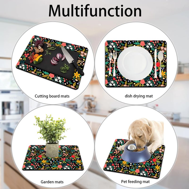 Mokiwala Dish Drying Mat for Multiple Usage. Super Absorbent, Easy clean, Quick dry, Cocina Accesorios for Kitchen Counter or Faucet Sink, Coffee bar, Refrigerator or Air fryer liners, 1 Pack wildflowers - Image 4