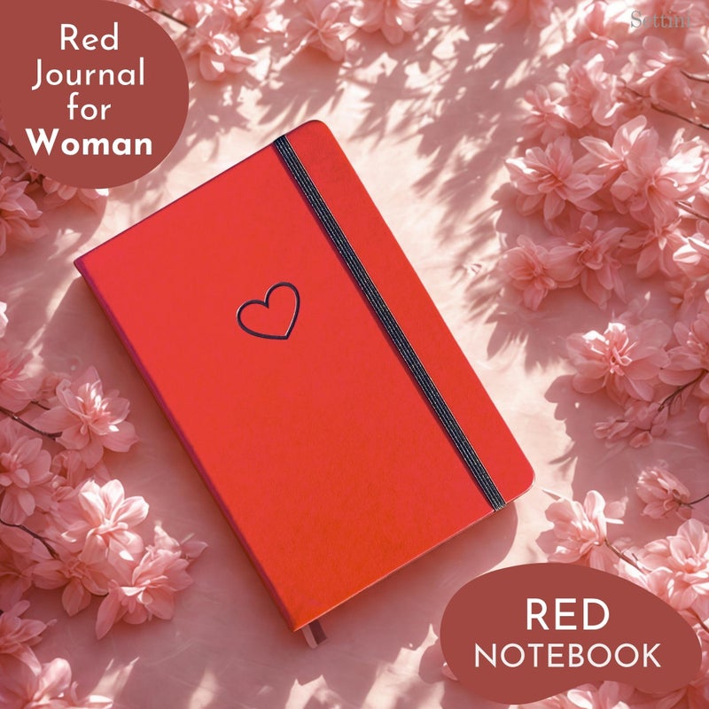SETTINI Lined Journal, Ideal for Journaling - A5 Vegan Leather Notebook, 192 Archival-Quality Pages, QuillEase Bleed-Free Paper, Inner Pocket & Bookmark - Red Heart - Image 4