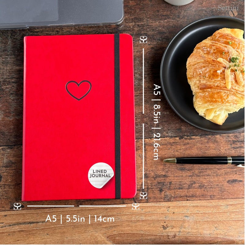 SETTINI Lined Journal, Ideal for Journaling - A5 Vegan Leather Notebook, 192 Archival-Quality Pages, QuillEase Bleed-Free Paper, Inner Pocket & Bookmark - Red Heart - Image 2