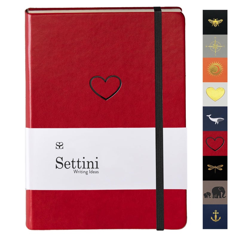 SETTINI Lined Journal, Ideal for Journaling - A5 Vegan Leather Notebook, 192 Archival-Quality Pages, QuillEase Bleed-Free Paper, Inner Pocket & Bookmark - Red Heart - Image 1