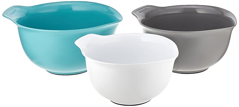 KitchenAid Universal Nesting Plastic Mixing Bowls, Set Of 3, 2.5 quart, 3.5 quart, 4.5 quart, Non Slip Base with Easy Pour Spout to Reduce Mess, Dishwasher Safe, Aqua Sky, White, Gray - Image 1