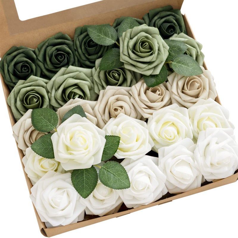 Ling's moment Ling's Moment Artificial Flowers  50Pcs 3"" Roses in Sage Shades  Realistic DIY Foam Floral Decor for Wedding Bouquets/Centerpieces  Outdoor Party Backdrops  Room/Table  and Garden/Pot Decorations  - Image 1