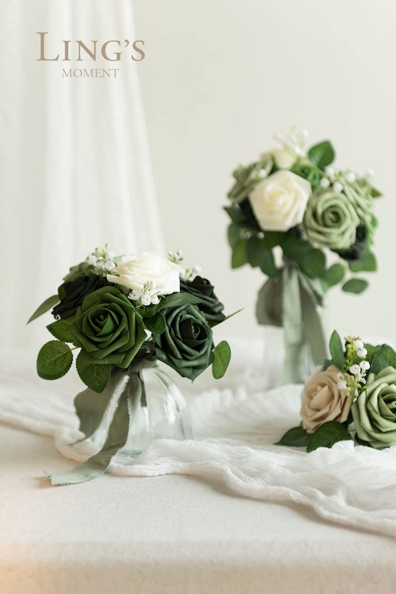 Ling's moment Ling's Moment Artificial Flowers  50Pcs 3"" Roses in Sage Shades  Realistic DIY Foam Floral Decor for Wedding Bouquets/Centerpieces  Outdoor Party Backdrops  Room/Table  and Garden/Pot Decorations  - Image 2