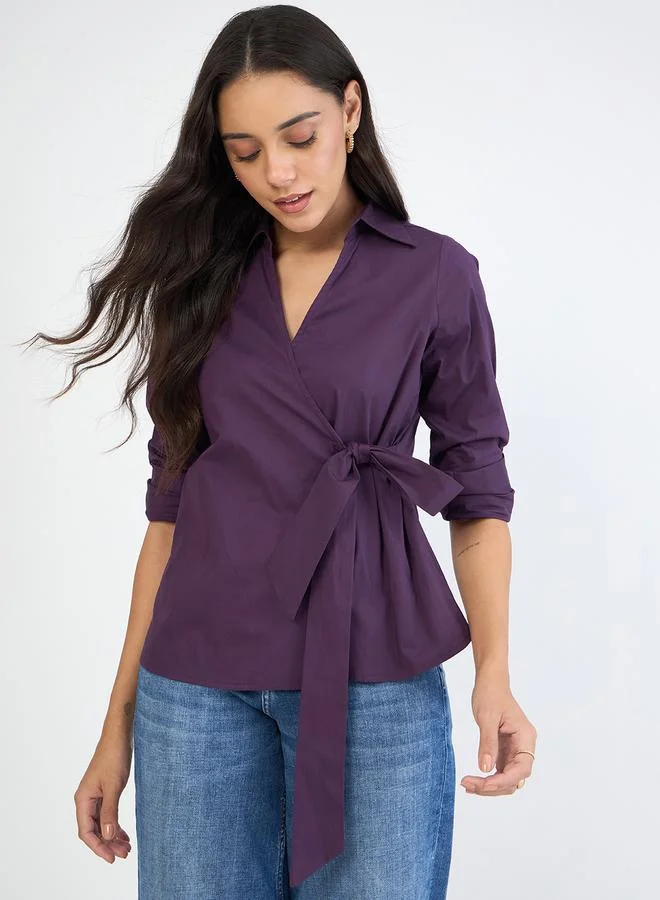 Femmella Women Purple Long Sleeve Wrap Top