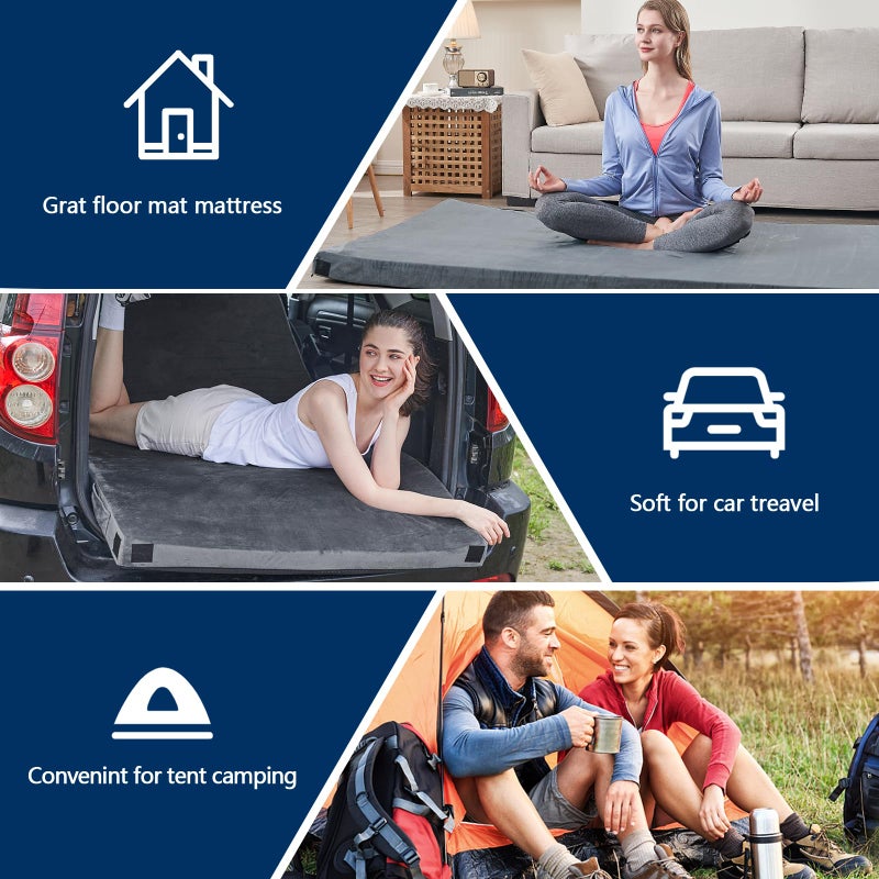 CYMULA CertiPUR-US Memory Foam Camping Mattress 2 Person, Portable Foam Sleeping Pad for Camping, Roll up Sleeping Mat for Adults Guest Floor Bed for Sleepover, Car, Tent SUV Mattress - Image 4