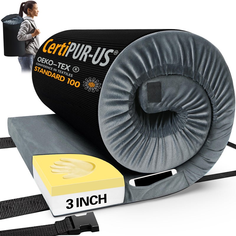 CYMULA CertiPUR-US Memory Foam Camping Mattress 2 Person, Portable Foam Sleeping Pad for Camping, Roll up Sleeping Mat for Adults Guest Floor Bed for Sleepover, Car, Tent SUV Mattress - Image 1