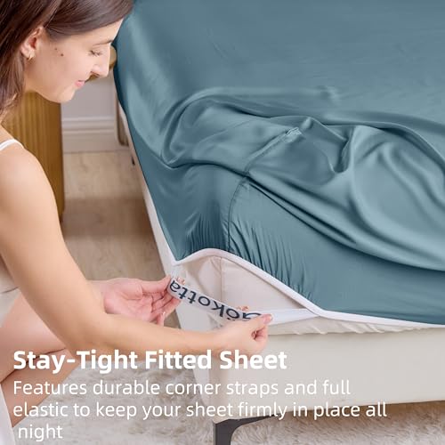 GOKOTTA King Size Sheets Set, FSC Certified Bamboo Rayon Sheets King Size, Soft & Breathable Sheets,16” Deep Pocket King Sheets with Elastic Corner Straps,Moisture Wicking,Double Stitching, Blue - Image 5