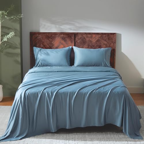 GOKOTTA King Size Sheets Set, FSC Certified Bamboo Rayon Sheets King Size, Soft & Breathable Sheets,16” Deep Pocket King Sheets with Elastic Corner Straps,Moisture Wicking,Double Stitching, Blue - Image 1