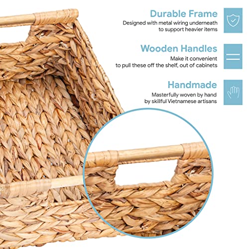 VATIMA Hyacinth Large Wicker Basket 15.5x10.8x6.2" - Rectangular, Wooden Handles, Shelf Organizer - Image 2