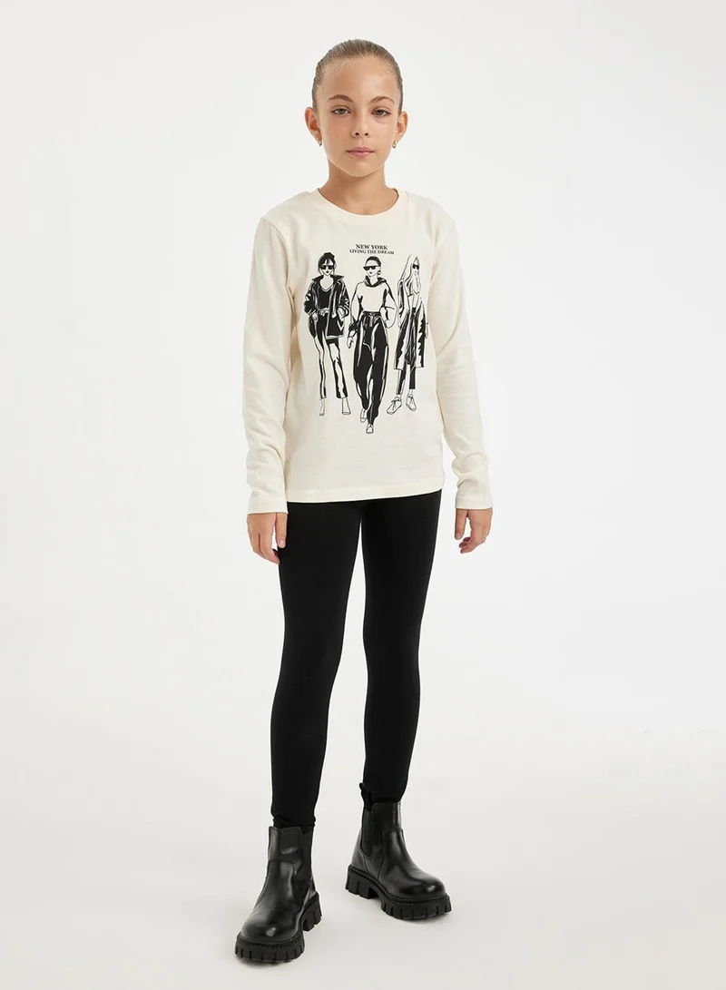 DeFacto Relax Fit Crew Neck Printed Long Sleeve T-Shirt