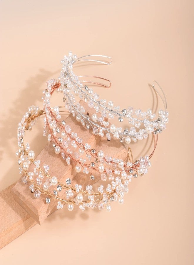 Xerling Golden Crystal Tiara Pearls Rhinestone Headband Layered Hair Band Bride Wedding Floral Hair Accessory Bridal Jewelry - Image 4