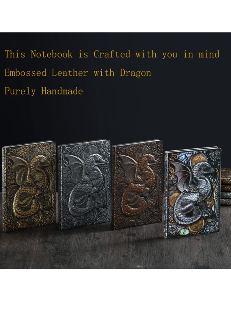 Excefore Embossed Leather Journal Writing Notebook, A5 Antique Leather Journal Notebook Writing Notebook Decoration Book Retro Dragon Hardcover Diary for Women Men Gifts  - Image 5