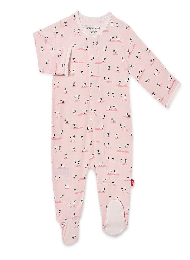 Magnetic Me Footie Pajamas Soft Modal Baby Girls Sleepwear Quick Magnetic Fastener Sleeper Baa Baa Baby Pink 0-3 Months - Image 1