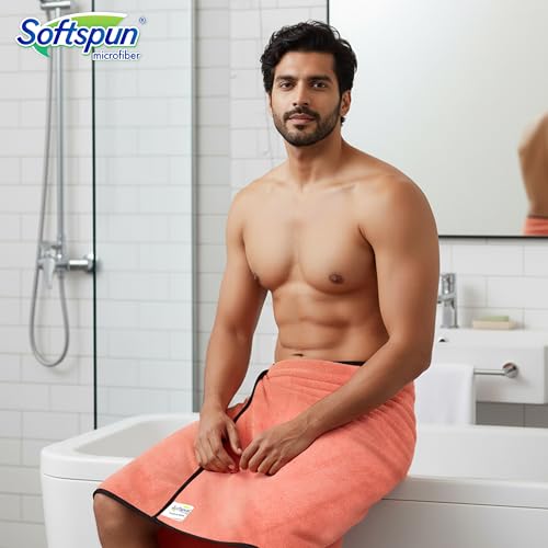 SOFTSPUN Microfiber Bath Towel 1 pc 280 GSM 70X140 Peach Colour! Ultra Absorbent Super Soft & Lightweight Quick Drying for Men & Women Daily Use Extra Large Size Unisex. - Image 3