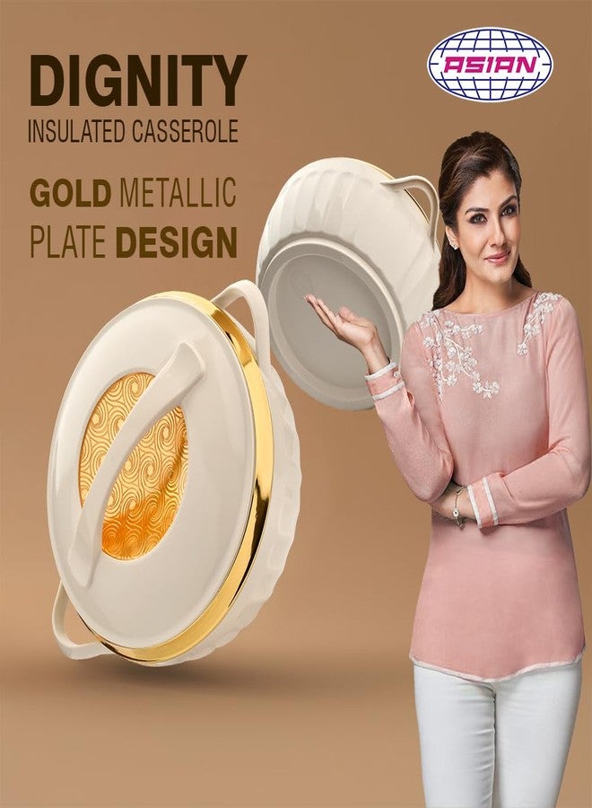 Asian Plastowares Dignity Casserole 2500ml | Premium Insulated Hotpot with Inner Steel Lid | Elegant Diwali Gift Set | Festive Dinnerware Gift Box | Beige - Image 2