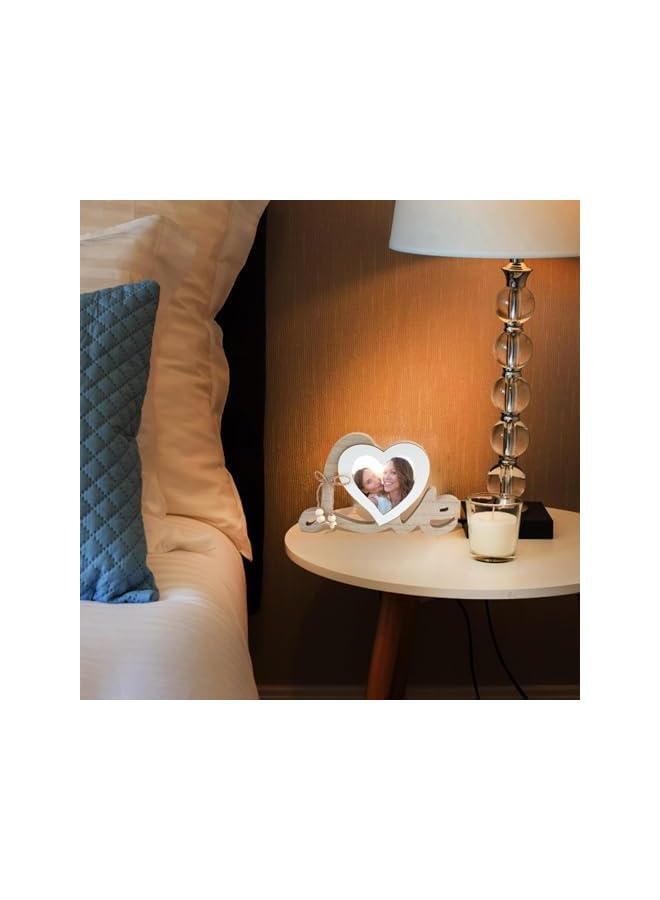 The Bros Heart-Shaped Couple Picture Frame, Personalised Wooden Photo Frames Romantic Frames, Wedding Decorations Gifts for Bride and Groom Tabletop Picture Display Newlywed Anniversary - Image 2