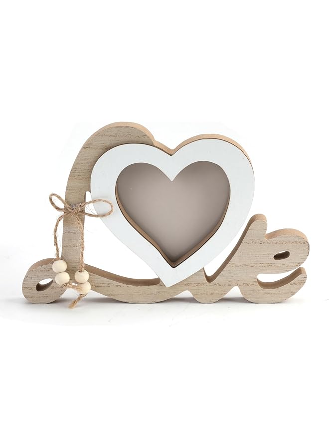 The Bros Heart-Shaped Couple Picture Frame, Personalised Wooden Photo Frames Romantic Frames, Wedding Decorations Gifts for Bride and Groom Tabletop Picture Display Newlywed Anniversary - Image 1