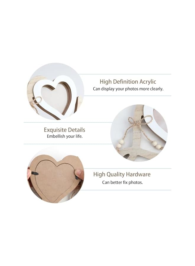 The Bros Heart-Shaped Couple Picture Frame, Personalised Wooden Photo Frames Romantic Frames, Wedding Decorations Gifts for Bride and Groom Tabletop Picture Display Newlywed Anniversary - Image 3