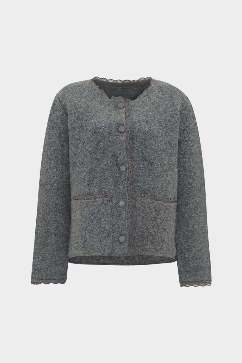 Açelya Okcu AÇELYAOKCU Premium Lace Detailed Pocket Teddy Women's Wool Knitwear Cardigan  - Image 1