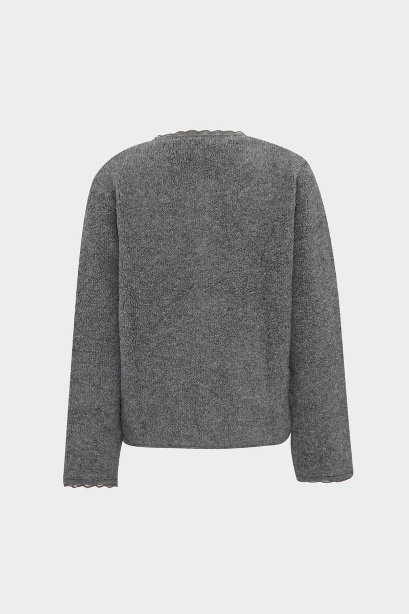 Açelya Okcu AÇELYAOKCU Premium Lace Detailed Pocket Teddy Women's Wool Knitwear Cardigan  - Image 2