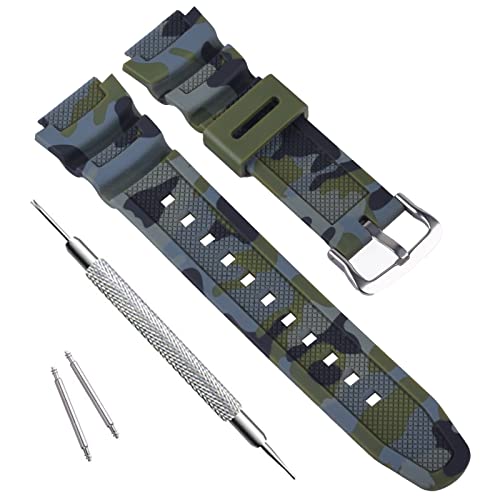 OliBoPo Waterproof Natural Resin Replacement Watch Band for Casio AQ- S800W SGW-300H MRW-200H AE-1200 W-800H W-735H (Camouflage ArmyGreen) - Image 1