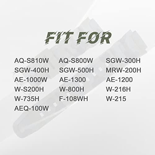 OliBoPo Waterproof Natural Resin Replacement Watch Band for Casio AQ- S800W SGW-300H MRW-200H AE-1200 W-800H W-735H (Camouflage ArmyGreen) - Image 2