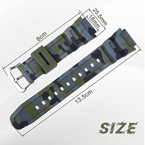 OliBoPo Waterproof Natural Resin Replacement Watch Band for Casio AQ- S800W SGW-300H MRW-200H AE-1200 W-800H W-735H (Camouflage ArmyGreen) - Image 5