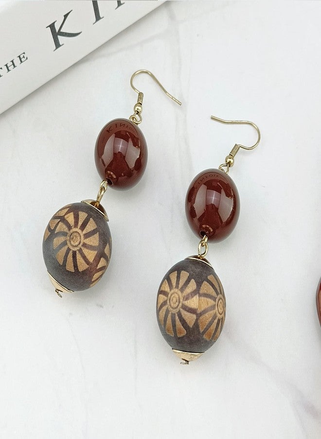 بوكار طقم عقد بوكار ثلاثي الطبقات بتصميم خرزي مميز مع أقراط وسوار، عقد نسائي متعدد الطبقات (NK-10625-Brown+er+br) - Image 5