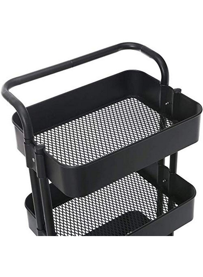AASHRO MALL® Metal Rolling Utility Cart, 3 Tier Mobile Storage Trolley Cart Organizer with Handle and Lockable Wheels for Home Bathroom Kitchen Office Library Salon Outdoor Use Cosmic Black - Image 2